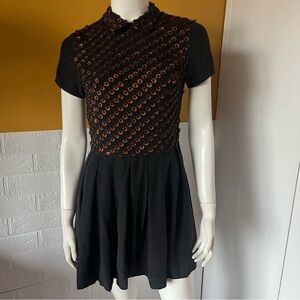 Opening Ceremony Silk Black Dress Short pleated Copper design size 2